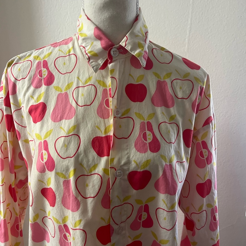 Apple Print Women's Pajama Shirt Cotton Long sleeve Shirt - Picture 6 of 15